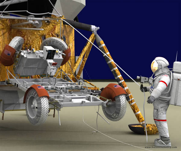 close up view of lunar rover and astronaut