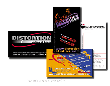 business card examples...sharkfin digital, distortion studios, capital music showcase